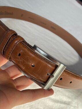 Classic Brown Leather Belt with Brushed Silver Buckle